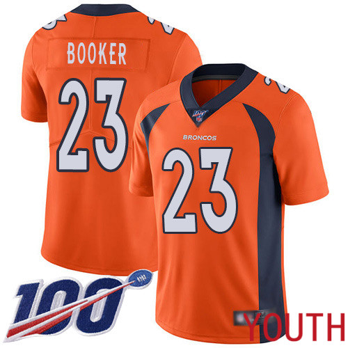 Youth Denver Broncos #23 Devontae Booker Orange Team Color Vapor Untouchable Limited Player 100th Season Football NFL Jersey->youth nfl jersey->Youth Jersey